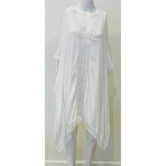 Tommy Bahama Other - Tommy Bahama Lace Trim Tunic Caftan Swim‎ Cover Up White XS Beach Resort Coastal
